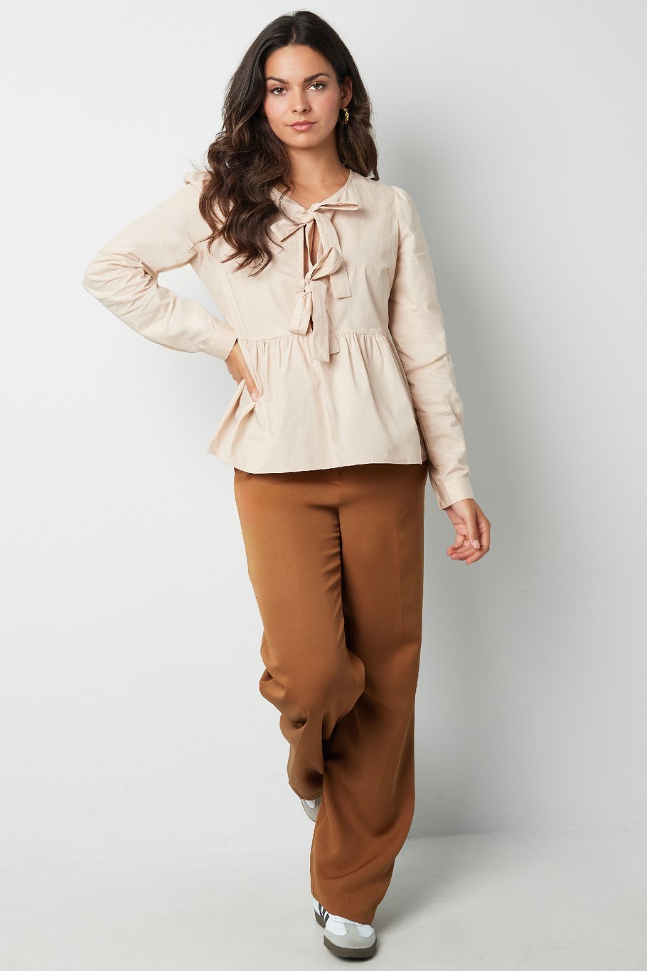 Top peplum de manga larga con lazos - azul Imagen5